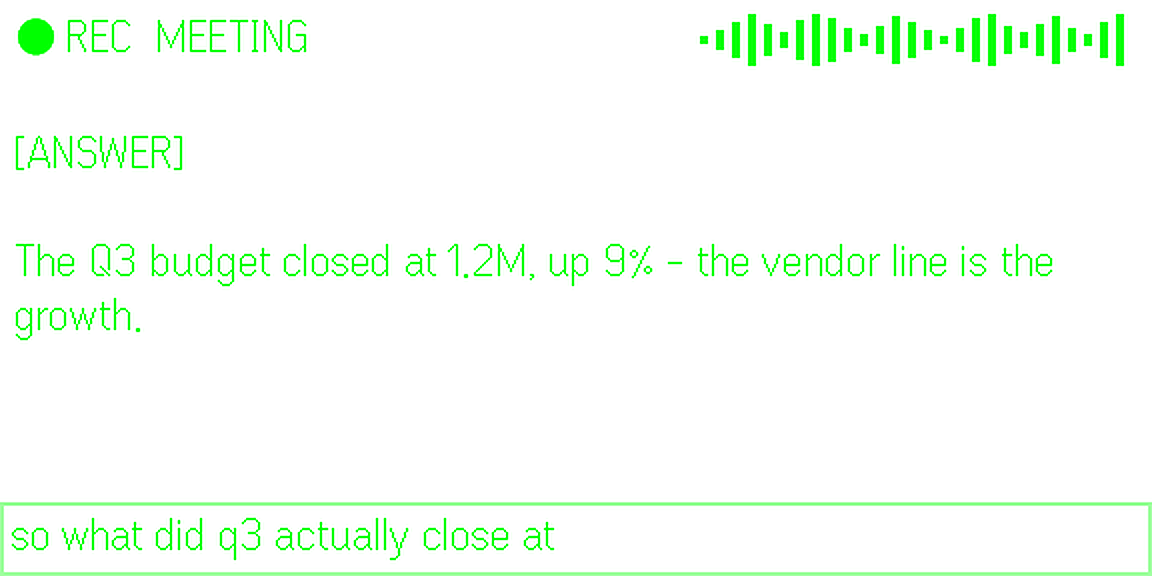 On the lens: [ANSWER] The Q3 budget closed at 1.2M, up 9% - the vendor line is the growth.